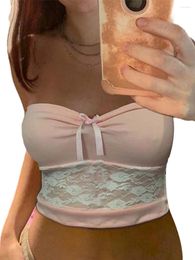 Women's Tanks Ruched Tube Tops Summer Strapless Solid Colour Little Bow Bandeau Slim Fit Shirts