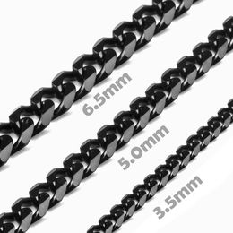 3 5mm 5mm 6 5mm Width Unisex 316L Stainless Steel Chain Necklace Diamond-Cut Curb Cuban Chains Link Lobster Clasp Black for Men Wo228d