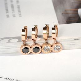 YUN RUO Simple Fashion Roman Number Zircon Stud Earring Rose Gold Color Woman Gift Titanium Steel Jewelry Not Fade Drop Ship289i