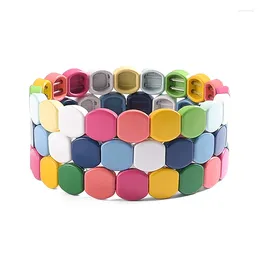 Link Bracelets Adjustable Enamel Rainbow Tile Bracelet Women Girls Colourful Macaron Stackable Beads Stretch Couple Boho Wrap