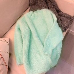 Women's Sweaters Lazy Style Soft Mohair Mint Green Loose Sweater Autumn Winter Women O Neck Thick Warm Knitted Oversized Female Pullovers
