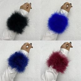 Bangle Ostrich Feather Bracelet Fluffy Arm Warmer Hair Ring Women Wide Style Real Fur Bracelets Wristband Wrist Sleeve