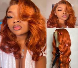 High Temperature Fiber Orange Ginger Color 13x4 Body Wave Lace Front Wigs Pre Plucked Brazilian Wavy 180 Density Glueless Synthet8957461