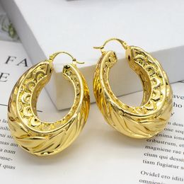 Hoop Earrings Gold Plated Leaf Pattern Clip Earrings Bohemian African Dubai Fashion Ladies Jewelry For Party Attendance 231227