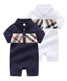 Baby rompers boys plaid Bows tie jumpsuits toddler lapel short sleeve cotton climb clothes fashion newborn kids diaper F54873243809