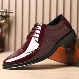 Dress Shoes Spring Men Brogue Patent Leather Business Formal Casual Large Size 38-47