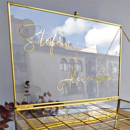 Personalized Wedding Party Name Sign Acrylic Mirror Gold Custom Bride Groom Baby Baptism Chocolate Box Card Back With Glue 231227