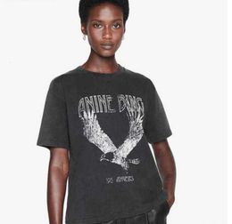 2023 A Bing Niche Eagle Print t Shirt Fried Snowflake Color Washing Designer Tee Women Black Short-sleeved T-shirt Tops Polos Breathable 4412ESS