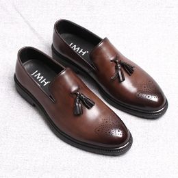 Dress Shoes Italian Black Brown Men Tassel Loafers Genuine Calf Leather Shoe Original Casual Business Wedding Formal Oxford