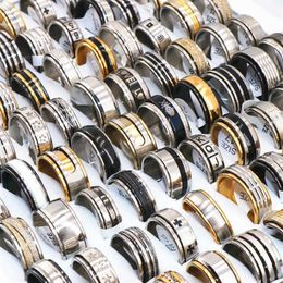 Fashion 36pcs lots Spinner Stainless Steel Rings For Women & Men Jewellery Rotatable Band Rings Whole Bulks Lots 210623243n