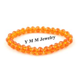 Orange Colour 8mm Faceted Crystal Beaded Bracelet For Women Simple Style Stretchy Bracelets 20pcs lot Whole190e