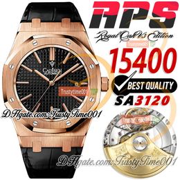 APSF V3 15400 SA3120 Automatic Mens Watch 41mm Black Textured Dial Stick Markers Rose Gold Stainless Case Black Leather Strap Super Edition trustytime001Watches