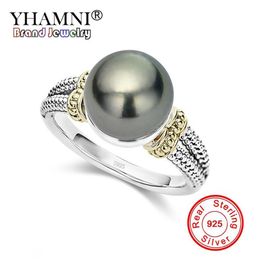 YHAMNI New Black Pearl Rings For Women 925 Sterling Silver Wedding Finger Rings Fashion CZ Jewelry Drop ZR1058210C