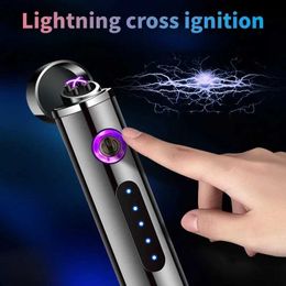 Metal Windproof Double Arc Electric Flameless Plasma USB Unusual Touch Sensing Portable Lighter Outdoor Cigar Gift for Men