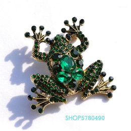 Vintage Rhinestone Frog Brooch Green Color Women Crystal Breast Pin Lady Corsage Coats Party Ornaments Classic Jewelry Luxury1319z