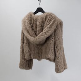 Women Winter Real Rabbit Fur Hooded Coat Female Long Sleeve Warm Genuine Fur Jacket With Hooded Spring Natural Fur Outwear 231226