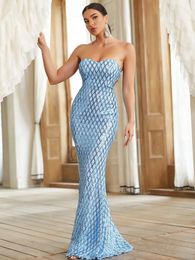 Casual Dresses Yeinchy Sexy Bra Sleeveless Backless Women Bodycon Party Formal Maxi Floor Length Long Sequin Dress W005