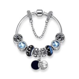 New 925 silver original Pandoras Blue Star Moon Crystal Bracelet Glass charm Bead Pendant Bracelets For Women DIY Jewellery Gifts269H