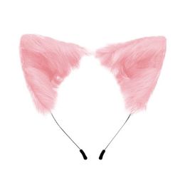 Kawaii Plush Pink Cat Ears Headband Realistic Furry Fluffy Animal Hairband Lolita Cosplay Fox Anime Costume Hair Accessories248D