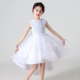 Girl Dresses Princess Lace Dress Trailing Tutu Children Communion Vestido Sequin Flower Birthday Party Wedding Clothes