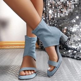 Sandals High Heels Cowboy Women Sexy Chunky Open Toe Shoes Cool Boots Summer 2024 Fashion Dress Pumps Female Zapatos