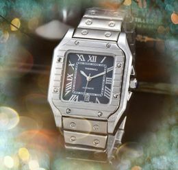 Lowest Price Mens Square Roman Tank Dial Watches Premium Fine Stainless Steel Belt Clock Quartz Movement Set Chain Bracelet Line Skeleton Dial Wristwatch Gifts