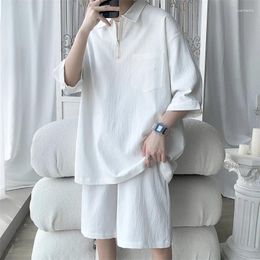 Men's Tracksuits Set High Quality Summer Loose Casual Short Sleeve Polo T Shirts And Shorts Sets For Men Korean Luxury Clothing Big Size