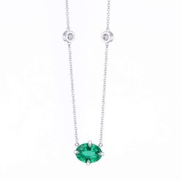 Starsgem Oval Lab Grown Emerald Gemstone Solid White Chain 14K Real Gold Necklace For Men