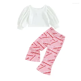 Clothing Sets Baby Girls 2 Piece Valentine S Day Outfits Long Sleeve Crop Tops Letter Print Bell Bottom Flared Pants Set
