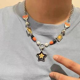 Choker Titanium Steel Hip Hop Necklace Trendy Heart Alloy Men Clavicle Chain Smile Star Pendant Punk Sweater Birthday Gift