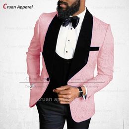 est Men Suit Sets Velvet Shawl Lapel Jacquard Blazer Wedding Party Fashion Outfits Evening Dinner Elegant Costumes 3 Pieces 231227