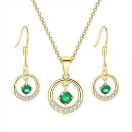 Chains TENGTENGFIT Cubic Zirconia Pendant Yellow Gold Plated Necklace & Earrings Green Simulated Emerald Fashion Jewelry Sets205Q