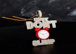 iced out MONEY DONT SLEEP pendant necklace mens luxury designer bling diamond letters pendants hip hop alarm necklaces good luck j4526121