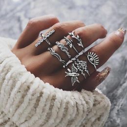 Cluster Rings 9pcs/set Vintage Little Bird Cross Knuckle Ring Sets For Women Bee Eye Geometric Figure Female Bohemian Jewellery