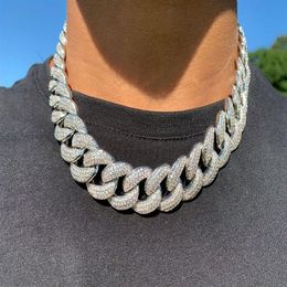 15mm Iced Miami Cuban Link Diamond Chain Necklace 14K White Gold Plated Cubic Zirconia Jewellery 7inch-24inch Gifts270T