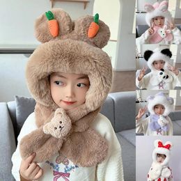 Hats Cute Winter Children's Hat With Warm Ear Protection One Piece And Scarf Set For Kids Girls Boys Baby Bucket