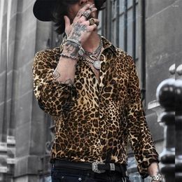Men's Casual Shirts Fashion Leopard Print And Blouses Vintage Single Breasted Long Sleeve Tops Vacation Tunic Shirt Male Clothing For Men