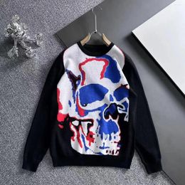 Men's Sweaters AlexPlein Skull Graffiti Intarsia-knit Sweater Men Clothing Fashion 2024 Winter Couple Wear Casual Covering Yarn Trendy