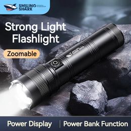 Smiling Shark SD0523 High-Brightness Zoomable Flashlight, M60 LED Torch, USB Rechargeable Torchlight, with Real-Time Battery Display