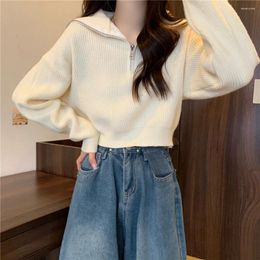 Women's Sweaters Women Pullover Top Autumn Winter Female Oversize Sweater Navy Collar Zippers Solid Loose Warm Fashion Clothing 2023 Y2K