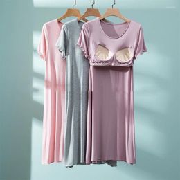Women's Sleepwear Spring Summer Female Nightdress Short Sleeve Modal Nightgown Nightwear Loose Casual Home Dress Bathrobe Lingerie