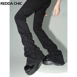 REDDACHiC Black Ruched Flare Jeans Women Y2k High-elastic Bootcut Stacked Pants High Waist Trousers Harajuku Goth Grunge Clothes 231226