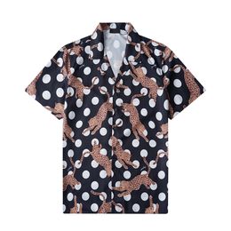 24ss Europe USA Allover Polka Dot Leopard Print Tee Hawaii Beach Silk Casual Shirt Spring Summer Cool Hip hop Short Sleeve 1227