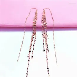 Stud Earrings 585 Purple Gold Plated 14K Rose Multi-layer Tassel Soft Chain Drop For Women Shiny Light Luxury Party Jewelry