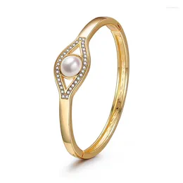 Bangle Rhinestone Pearl Bracelet Alloy Metal Eye Shape For Women Girls Fashion Elegant Exquisite Wrist Jewellery