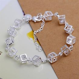 with tracking number Top 925 Silver Bracelet Checkered White Diamond Bracelet Silver Jewelry 10Pcs lot cheap 17252z