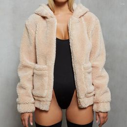 Women's Jackets Warm Thick Woman Lapel Zipper Hooded Outwear Faux Fleece Fluffy Coat Ladies With Pockets Sale