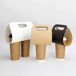 Gift Wrap Disposable Portable Cup Holder Creative Kraft Paper Single Double Packaging For Coffee Milk Tea Takeaway