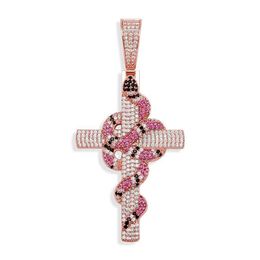 Pendant Necklaces Hip Hop Cubica Zirconia Stone Setting Bling Iced Out Animal Snake Cross Pendants Necklace For Men Women Rapper J251R