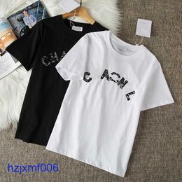 Goqy Mens Tshirts 2023 Womens Tshirt Brand Designer Clothing French Luxury Brands t Shirt Two c Letter Print Round Neck Short Sleeve Black White Fashion Men